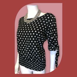 Michael Kors three quarter sleeve polka dot top. Black with gray dots.